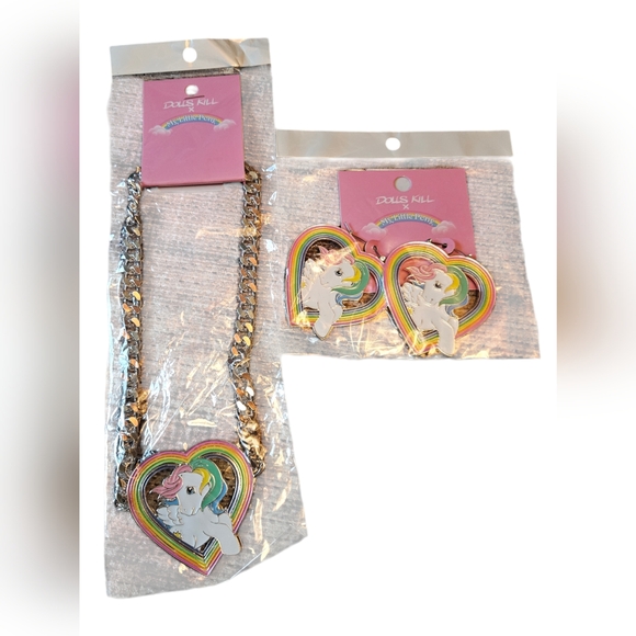 Dolls Kill Jewelry - Hearts And Hooves Chain Necklace and earrings set!!! Dolls Kill X My Little Pony